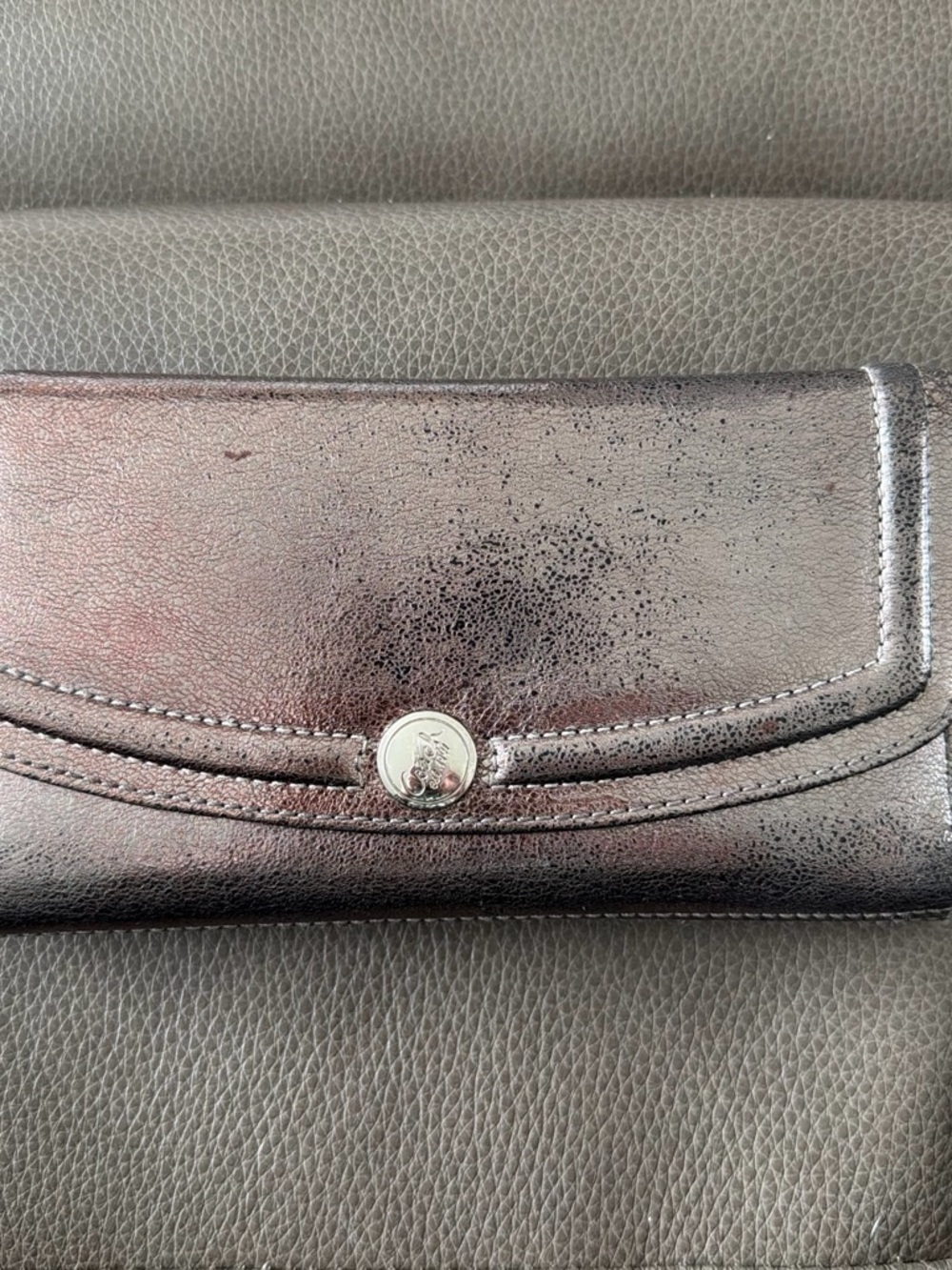 Coach Metallic Brown Long Fold Wallet